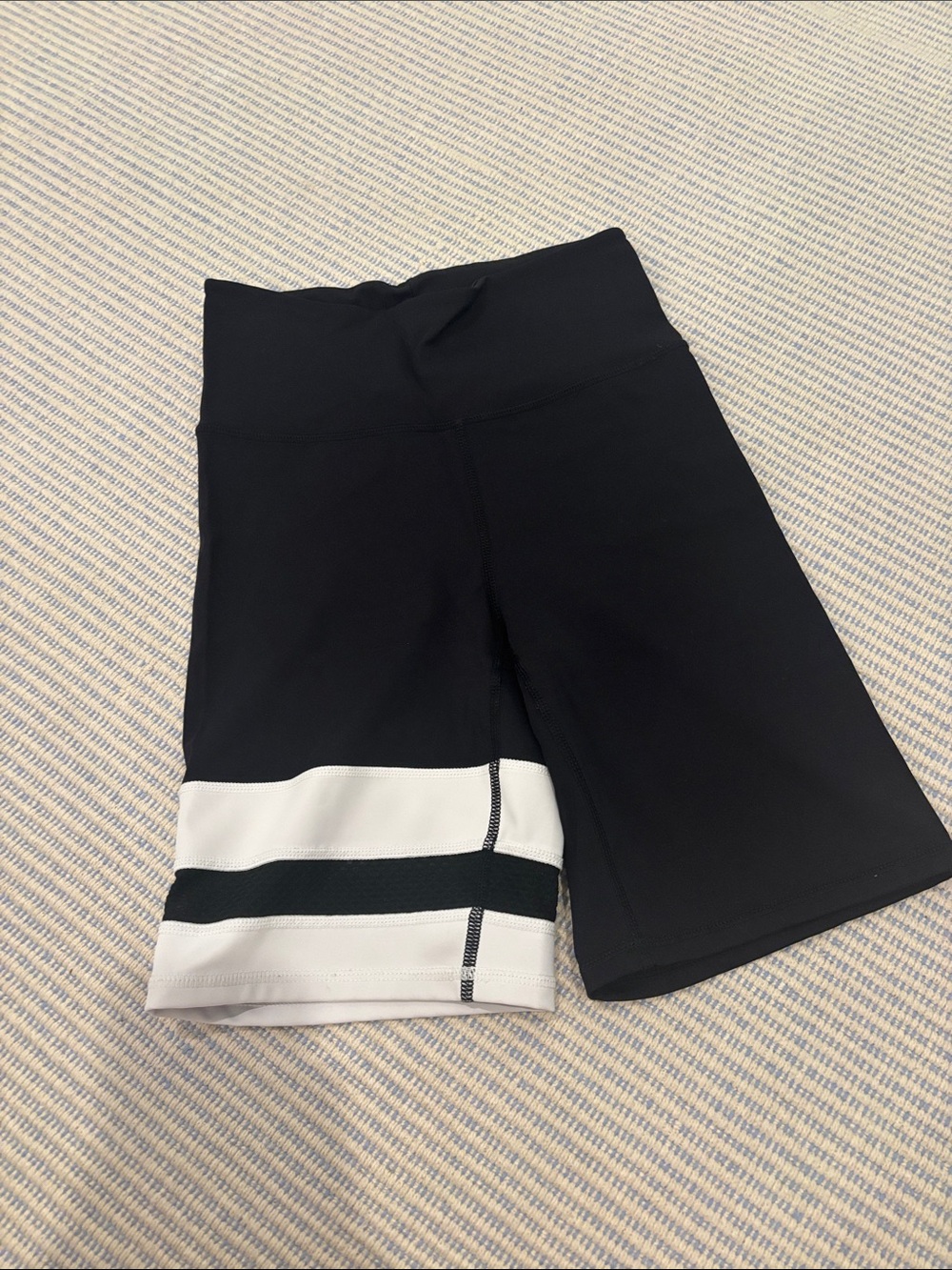 High-Rise Black Bike Shorts with White Stripe Detail